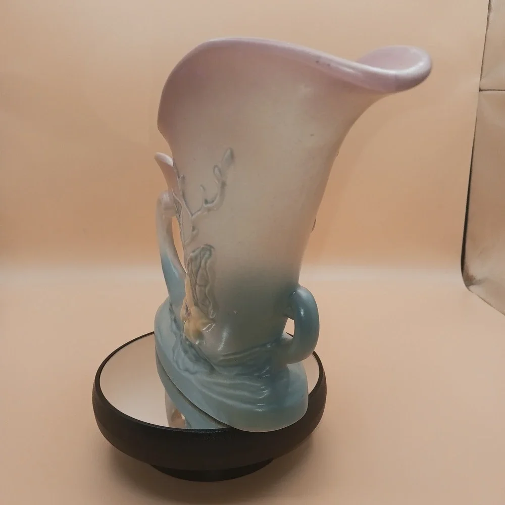 Hull Art Pottery Magnolia Double Cornucopia Vase Pink Blue Matte USA Vintage - Picture 9 of 10